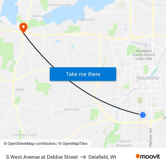 S West Avenue at Debbie Street to Delafield, WI map