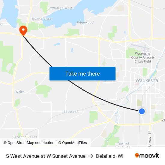 S West Avenue at W Sunset Avenue to Delafield, WI map