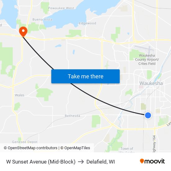 W Sunset Avenue (Mid-Block) to Delafield, WI map