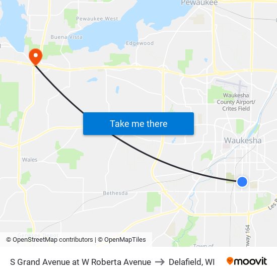 S Grand Avenue at W Roberta Avenue to Delafield, WI map