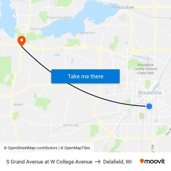 S Grand Avenue at W College Avenue to Delafield, WI map