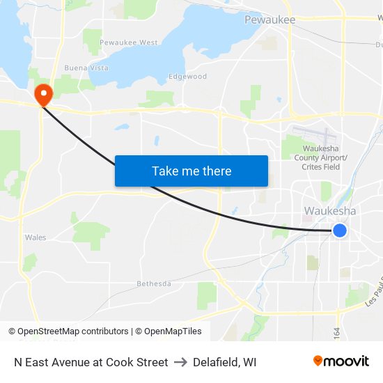 N East Avenue at Cook Street to Delafield, WI map