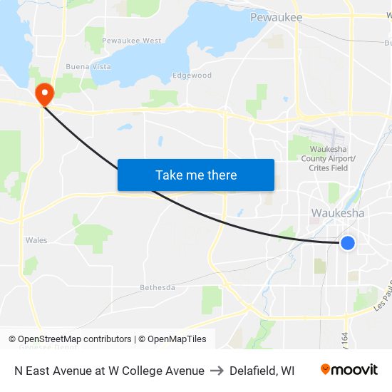 N East Avenue at W College Avenue to Delafield, WI map
