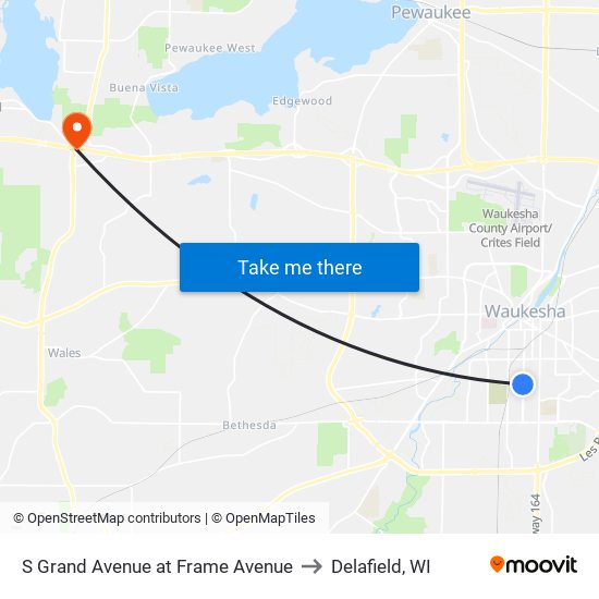 S Grand Avenue at Frame Avenue to Delafield, WI map