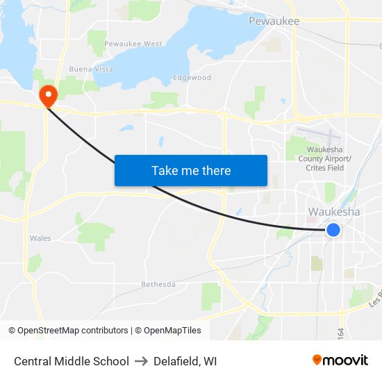 Central Middle School to Delafield, WI map