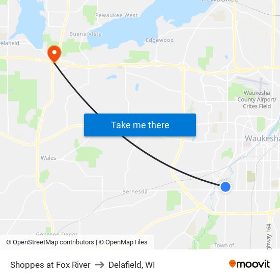 Shoppes at Fox River to Delafield, WI map