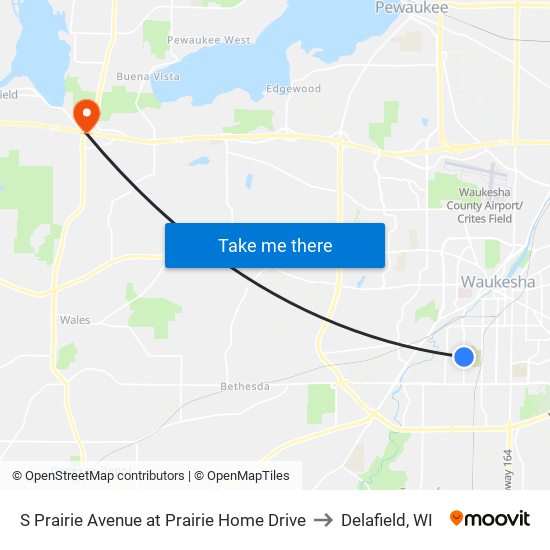 S Prairie Avenue at Prairie Home Drive to Delafield, WI map