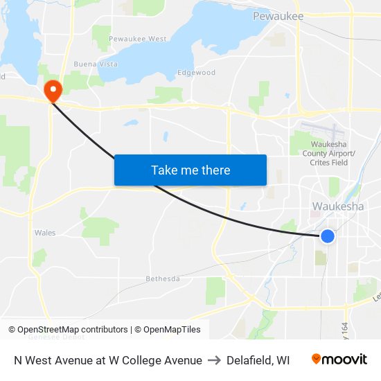 N West Avenue at W College Avenue to Delafield, WI map