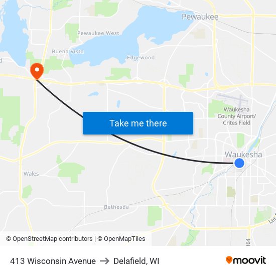 413 Wisconsin Avenue to Delafield, WI map