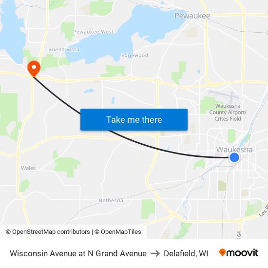Wisconsin Avenue at N Grand Avenue to Delafield, WI map