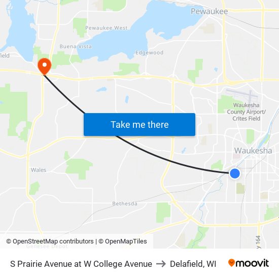 S Prairie Avenue at W College Avenue to Delafield, WI map