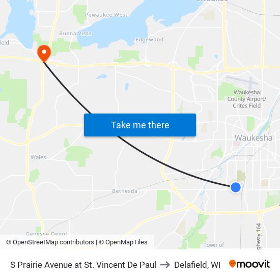 S Prairie Avenue at St. Vincent De Paul to Delafield, WI map