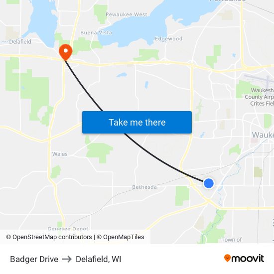 Badger Drive to Delafield, WI map