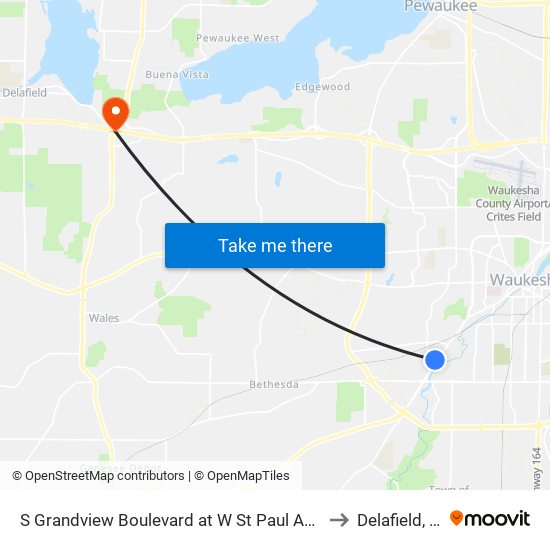 S Grandview Boulevard at W St Paul Avenue to Delafield, WI map