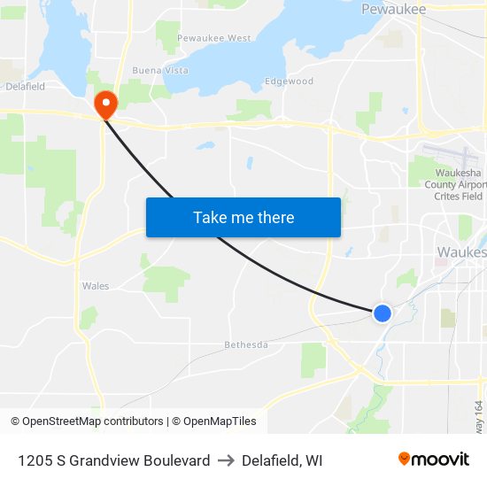 1205 S Grandview Boulevard to Delafield, WI map