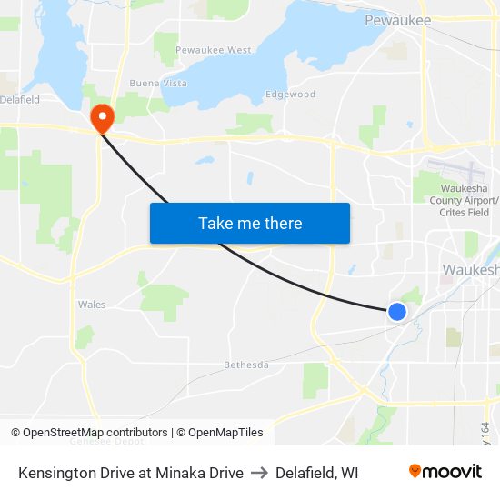 Kensington Drive at Minaka Drive to Delafield, WI map