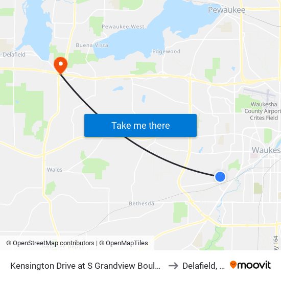 Kensington Drive at S Grandview Boulevard to Delafield, WI map
