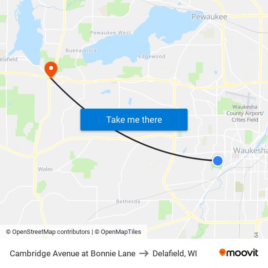 Cambridge Avenue at Bonnie Lane to Delafield, WI map