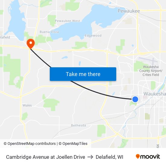 Cambridge Avenue at Joellen Drive to Delafield, WI map
