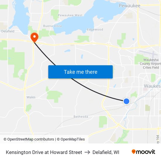 Kensington Drive at Howard Street to Delafield, WI map