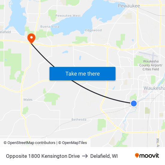 Opposite 1800 Kensington Drive to Delafield, WI map