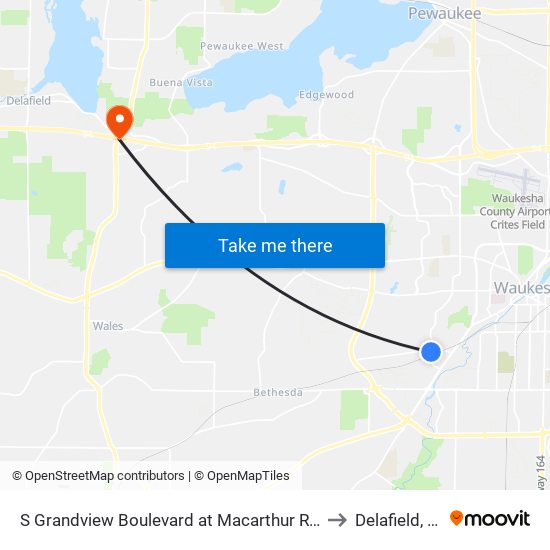 S Grandview Boulevard at Macarthur Road to Delafield, WI map