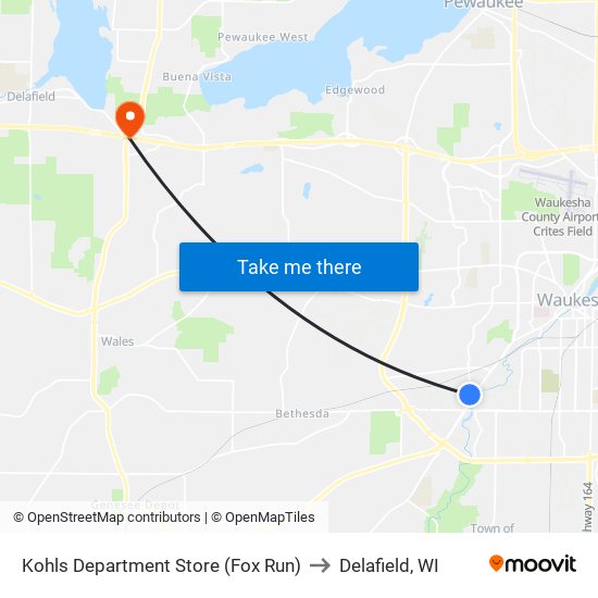 Kohls Department Store (Fox Run) to Delafield, WI map