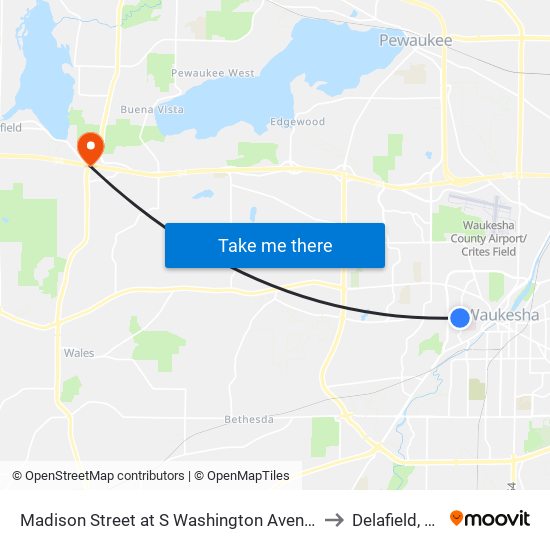 Madison Street at S Washington Avenue to Delafield, WI map