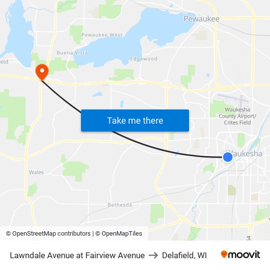 Lawndale Avenue at Fairview Avenue to Delafield, WI map