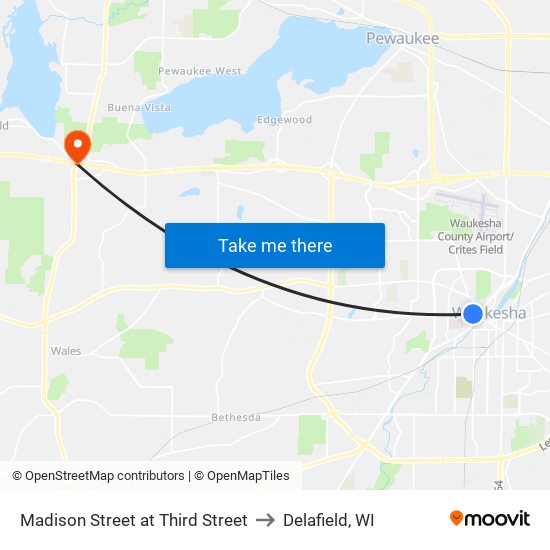Madison Street at Third Street to Delafield, WI map