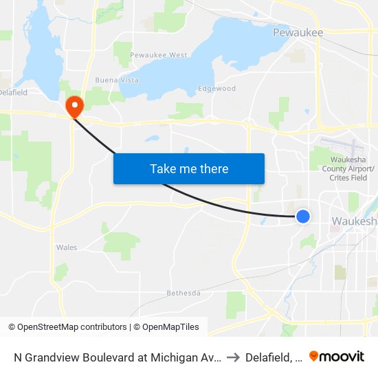 N Grandview Boulevard at Michigan Avenue to Delafield, WI map