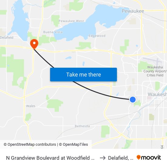N Grandview Boulevard at Woodfield Circle to Delafield, WI map