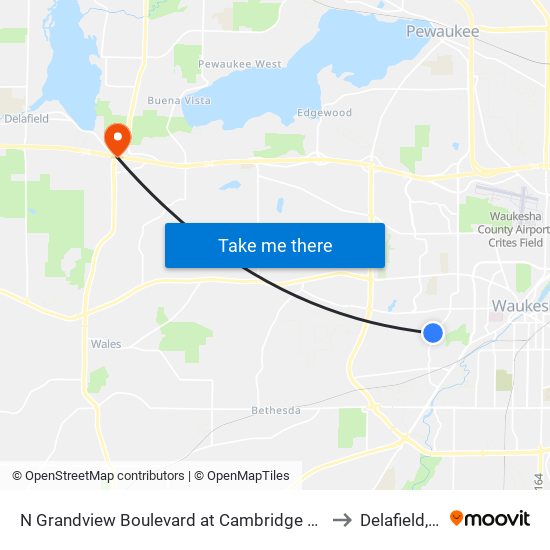 N Grandview Boulevard at Cambridge Avenue to Delafield, WI map