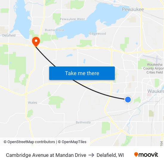 Cambridge Avenue at Mandan Drive to Delafield, WI map