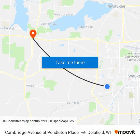 Cambridge Avenue at Pendleton Place to Delafield, WI map