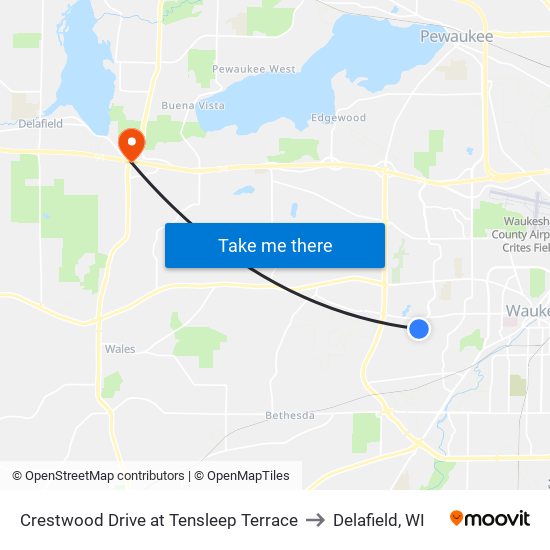 Crestwood Drive at Tensleep Terrace to Delafield, WI map