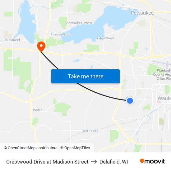 Crestwood Drive at Madison Street to Delafield, WI map