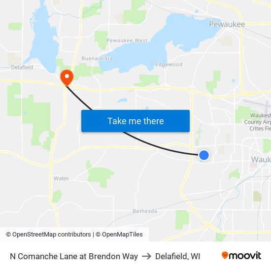 N Comanche Lane at Brendon Way to Delafield, WI map