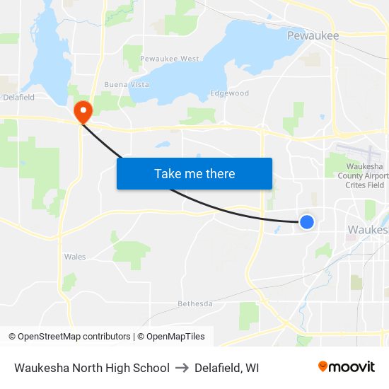Waukesha North High School to Delafield, WI map