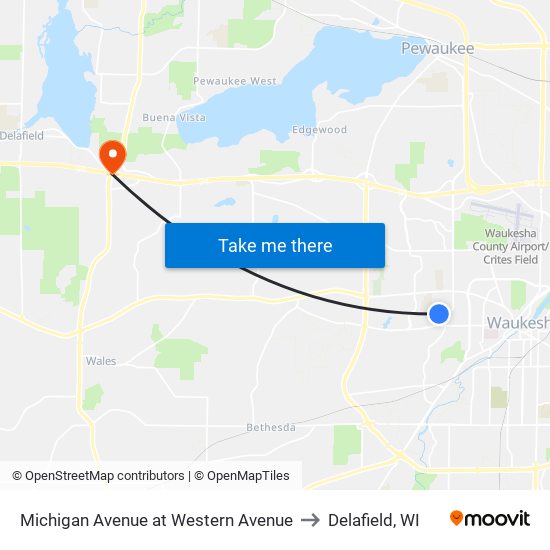 Michigan Avenue at Western Avenue to Delafield, WI map