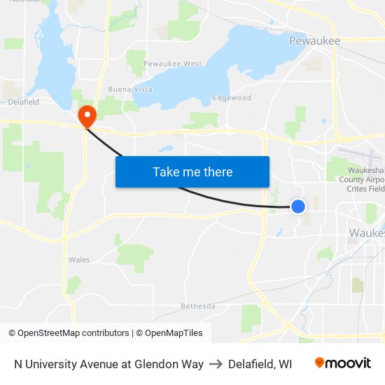 N University Avenue at Glendon Way to Delafield, WI map