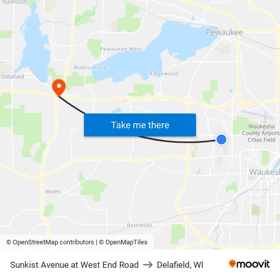 Sunkist Avenue at West End Road to Delafield, WI map