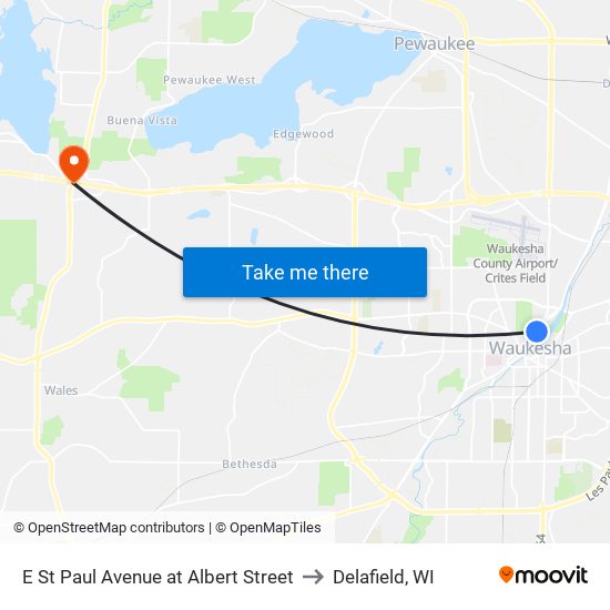 E St Paul Avenue at Albert Street to Delafield, WI map