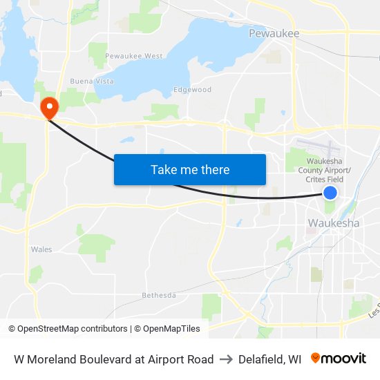 W Moreland Boulevard at Airport Road to Delafield, WI map