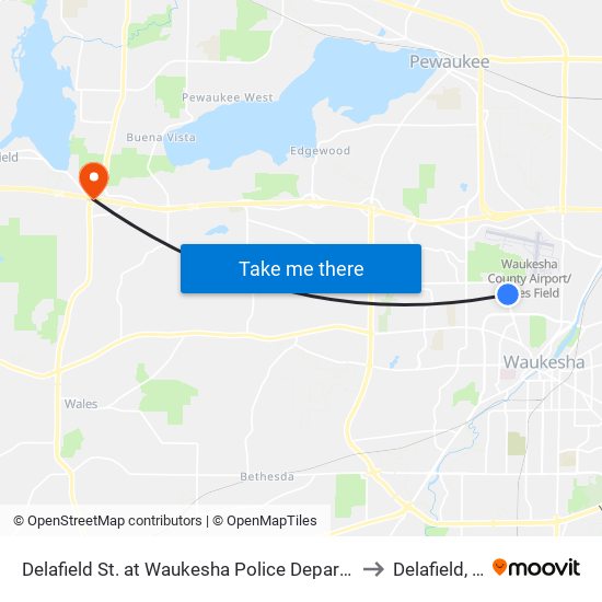 Delafield St. at Waukesha Police Department to Delafield, WI map