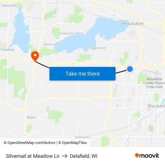 Silvernail at Meadow Ln to Delafield, WI map