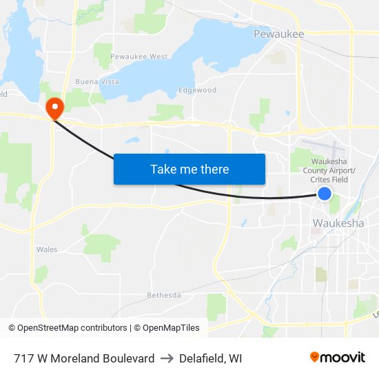 717 W Moreland Boulevard to Delafield, WI map