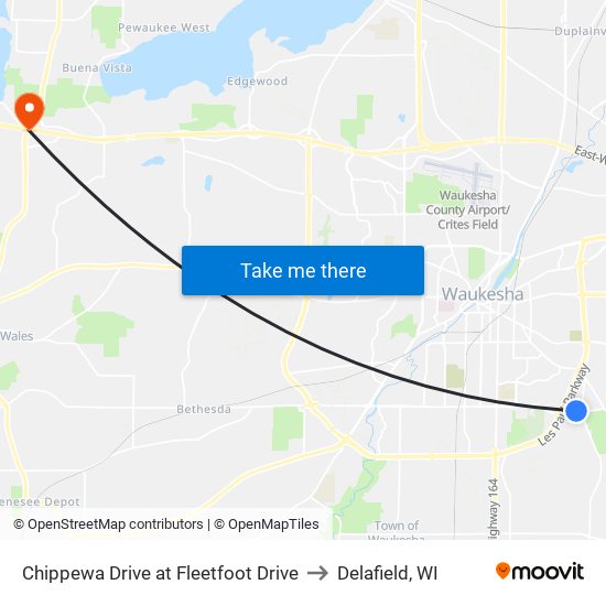 Chippewa Drive at Fleetfoot Drive to Delafield, WI map