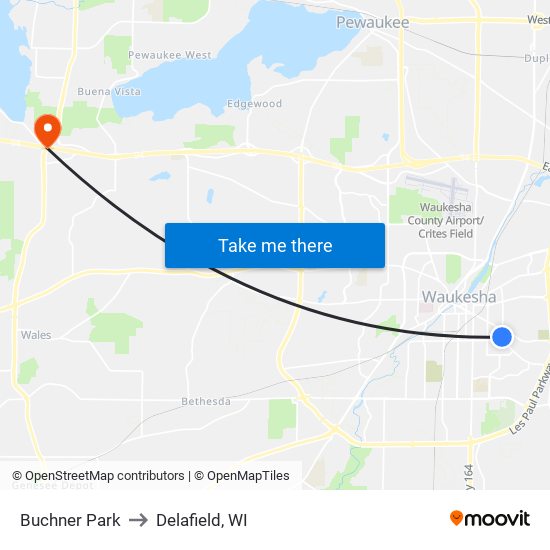 Buchner Park to Delafield, WI map