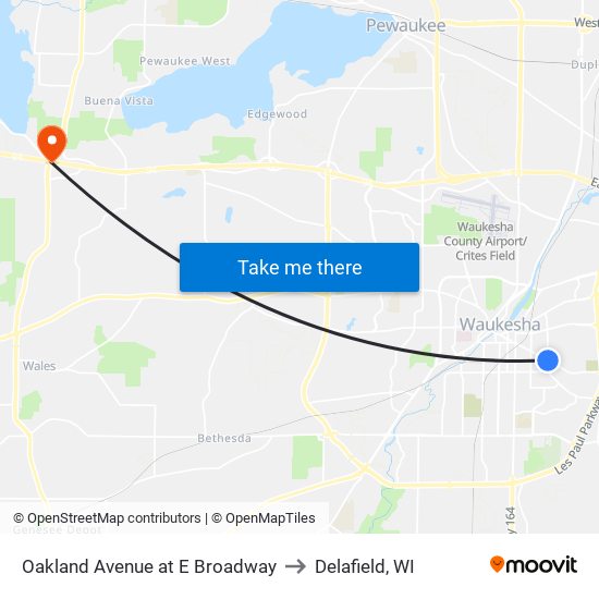 Oakland Avenue at E Broadway to Delafield, WI map